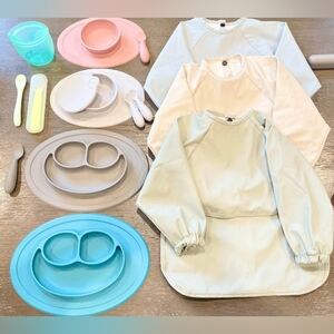 EZPZ silicone plates bowls 4 spoons, 1 cup, and 3 Sleeved Bips